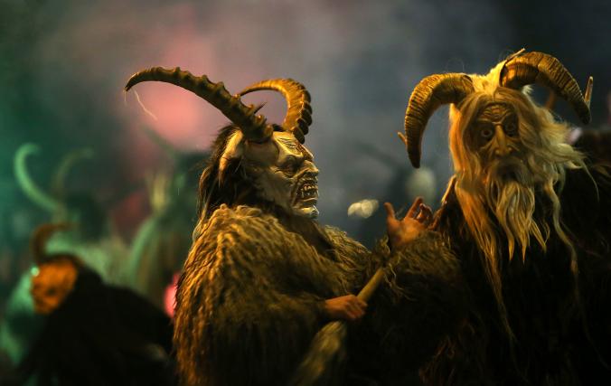 Merry—or not-so-merry—Krampus! This beast with Germanic roots is St. Nicholas's other half and scares children into being nice, not naughty. PHOTOGRAPH BY SEAN GALLUP/GETTY IMAGES 