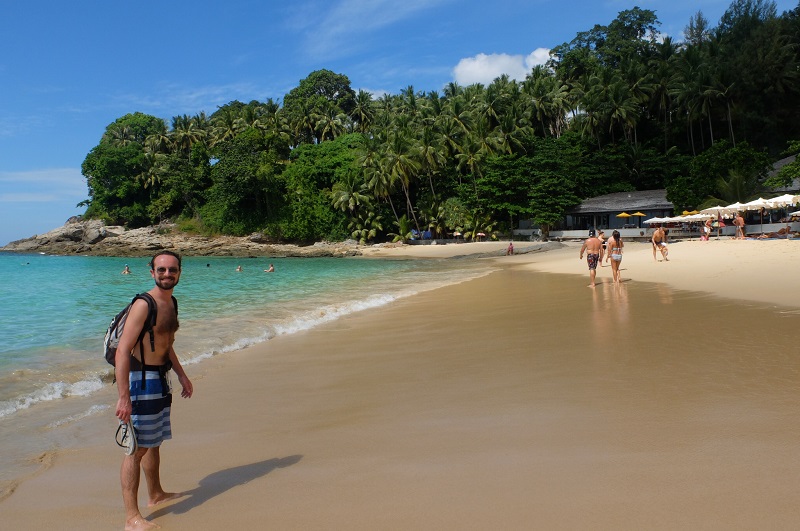 Nico brimming with happiness on our first walk on Surin beach