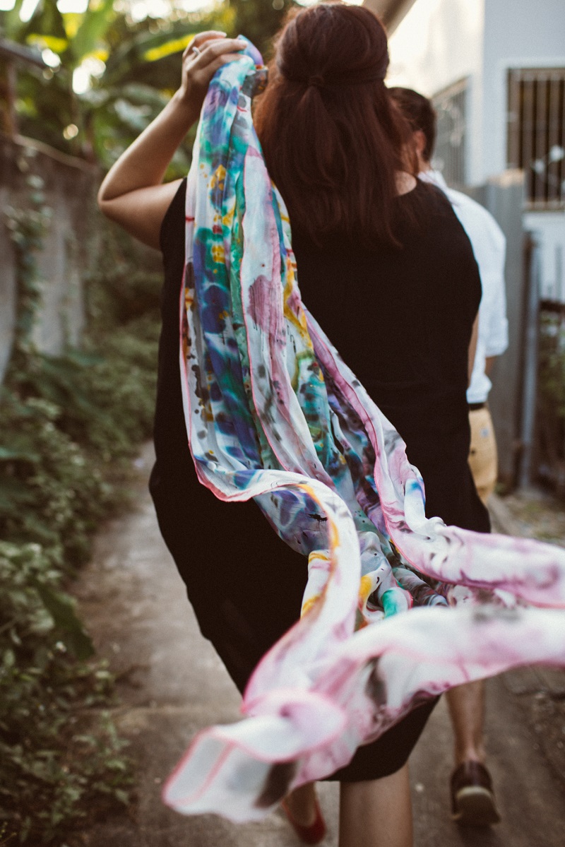 My lightweight scarf by Elizabeth Orchard. Taken in Chiang Mai, Thailand during our honeymoon. Photo by Flytographer. 