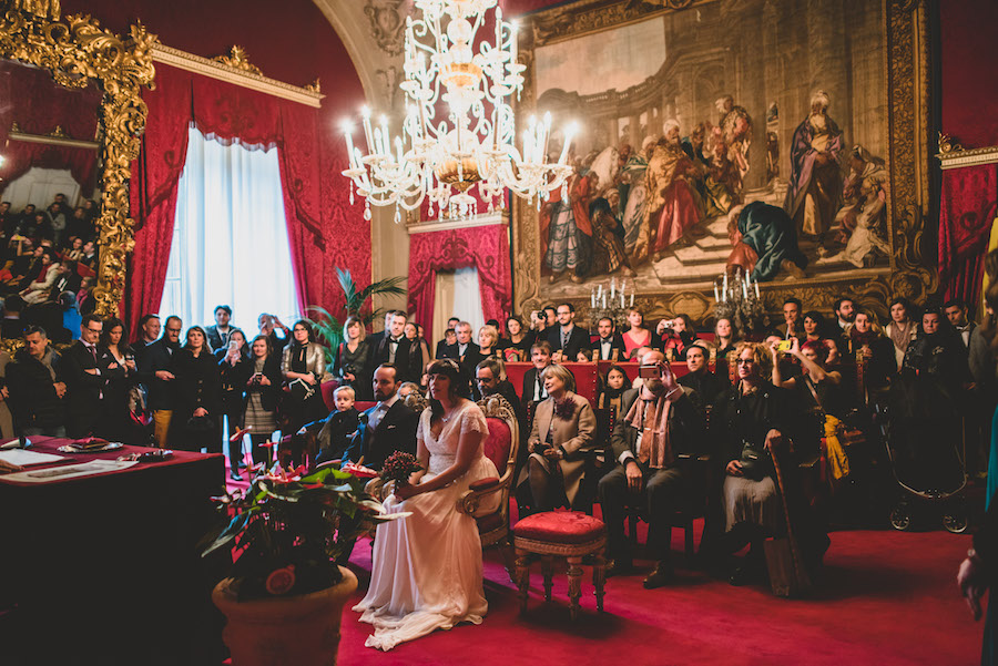 Our wedding day part one in the "sala rosso" or red room in Palazzo Vecchio. Photo credit: Francesco Spighi Photography 